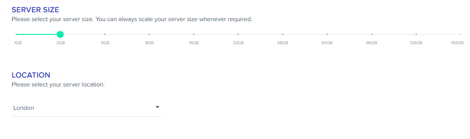select server size and datacenter