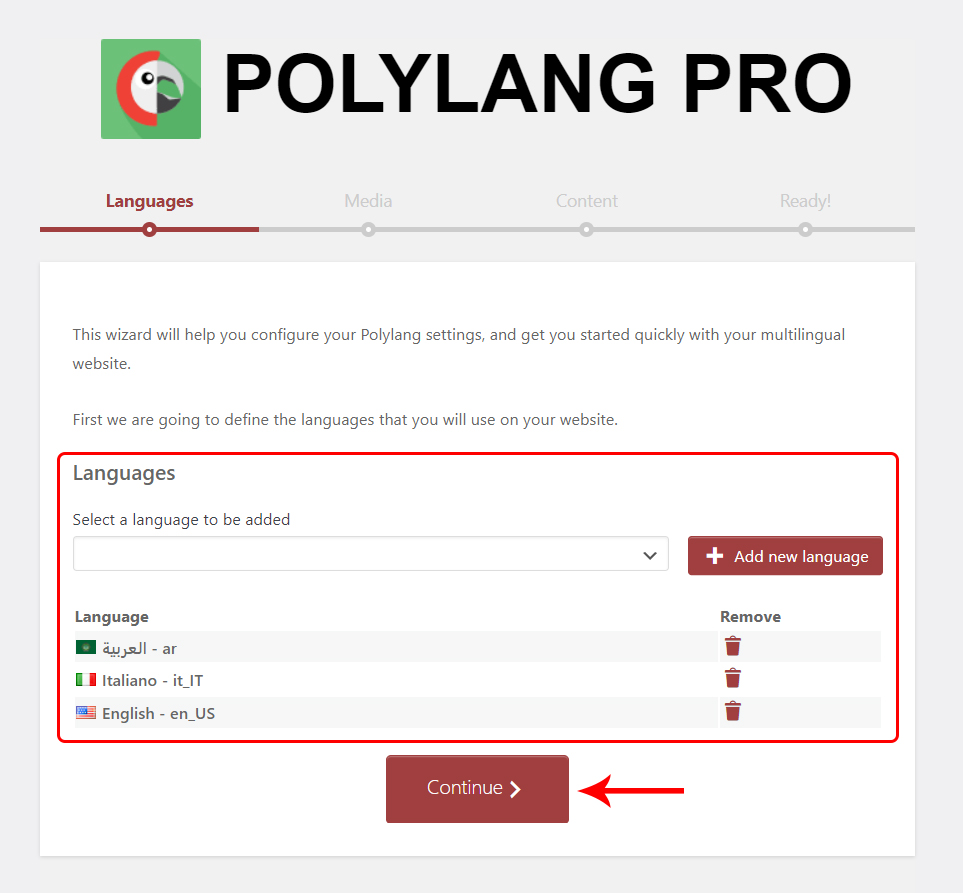 Polylang pro languages