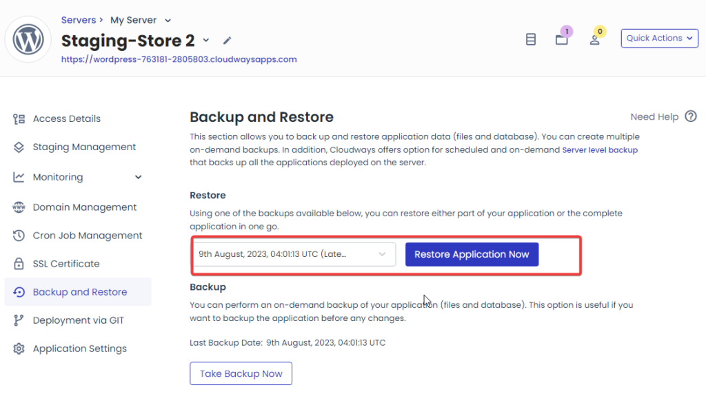 Restore your application now