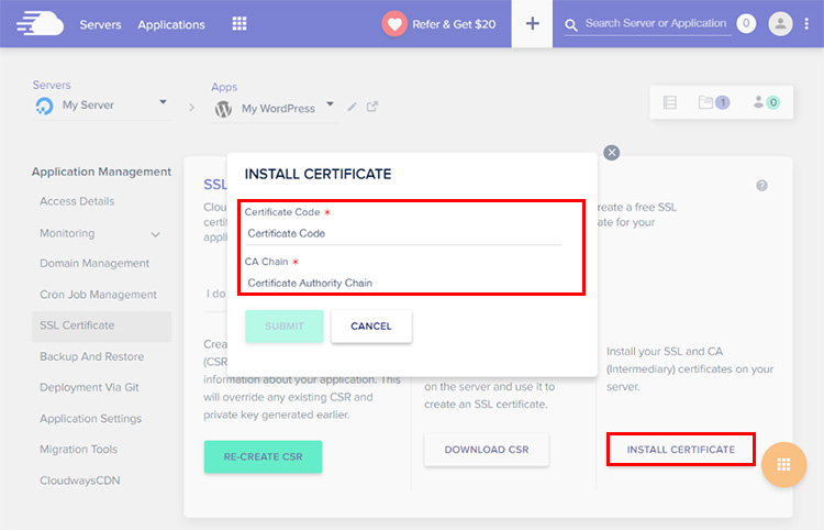 install certificate option