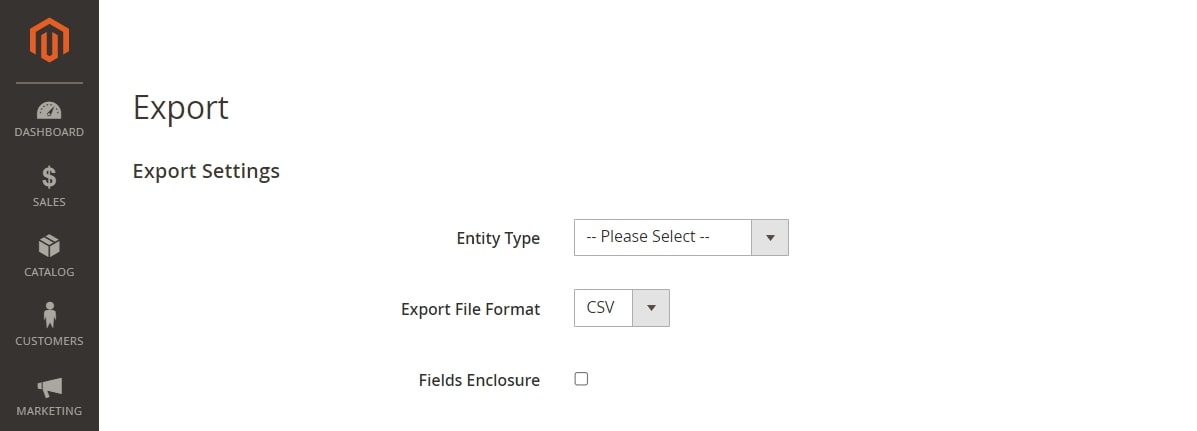 magento default export settings