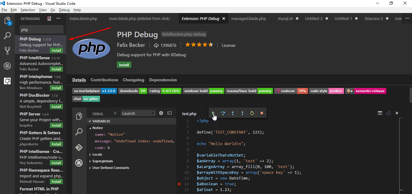 php debug extension