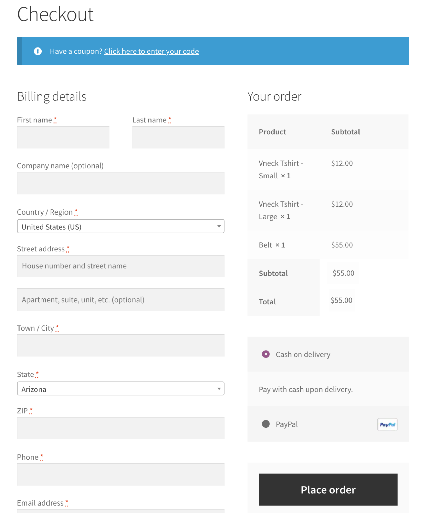 regular WooCommerce checkout page