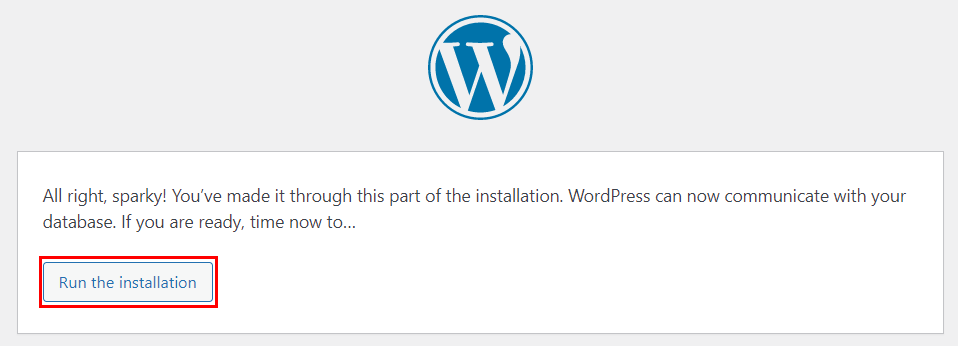 run the wordpress installation