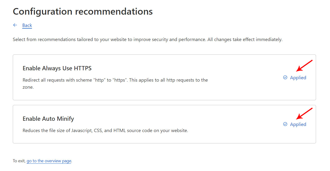 security-and-performance-recommendation-settings-applied