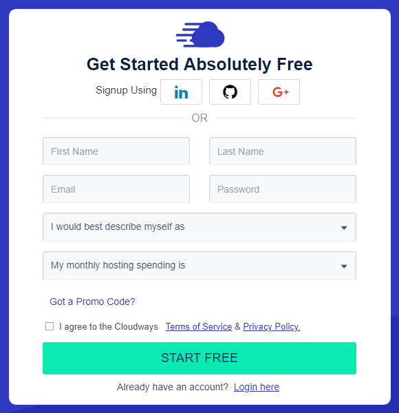 sign up for cloudways