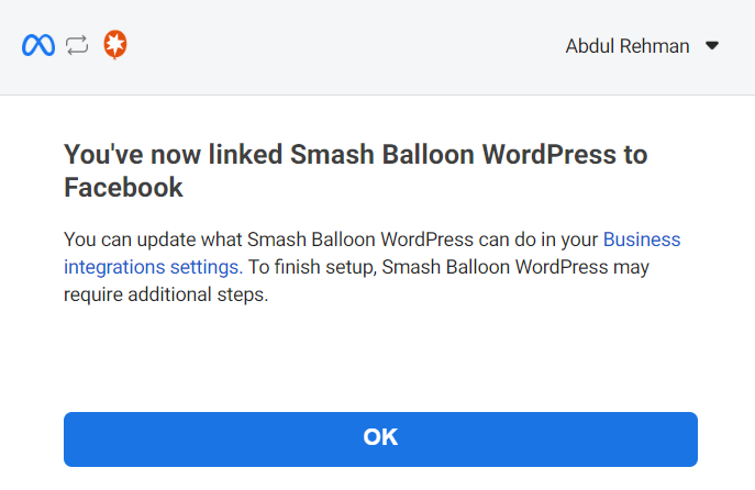 smash balloon wordpress is now linked to your facebook page