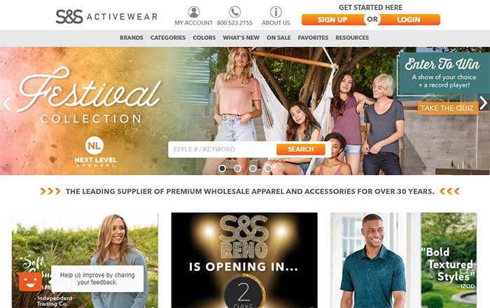 sns activewear main page