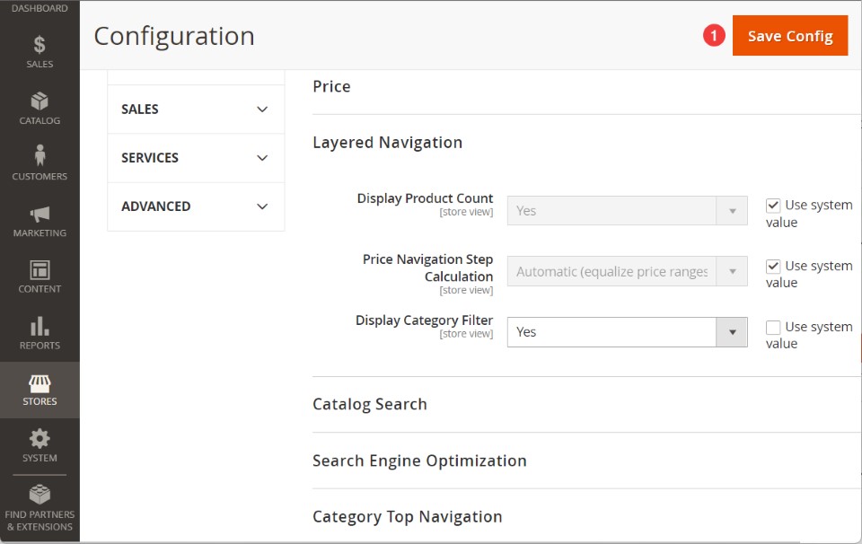 store configuration layered navigation save config