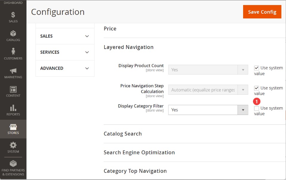 stores configuration display category filter