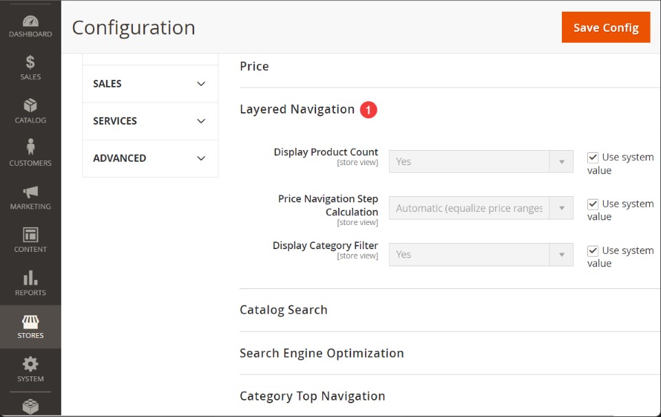 stores configuration layered navigation