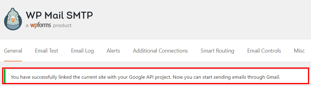 successful linking of your site with your Google API project