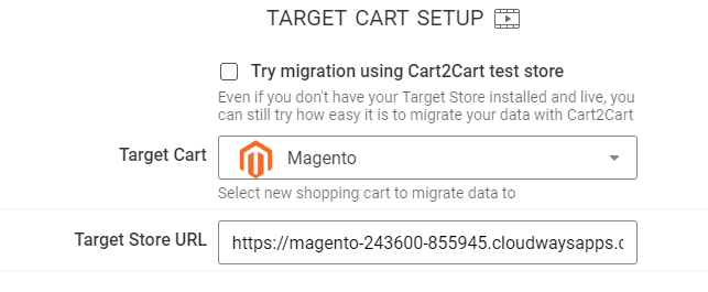 target cart setup shopify to magento