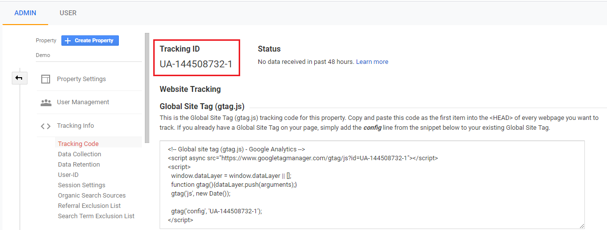tracking id - Magento google analytics