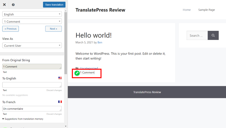 translate comments in wordpress