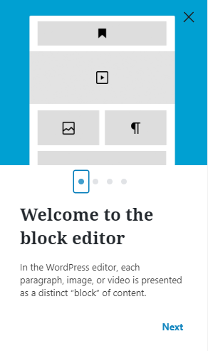 block editor welcome guide
