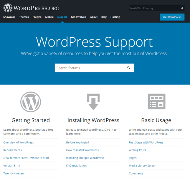 Screenshot of WordPress Help Page