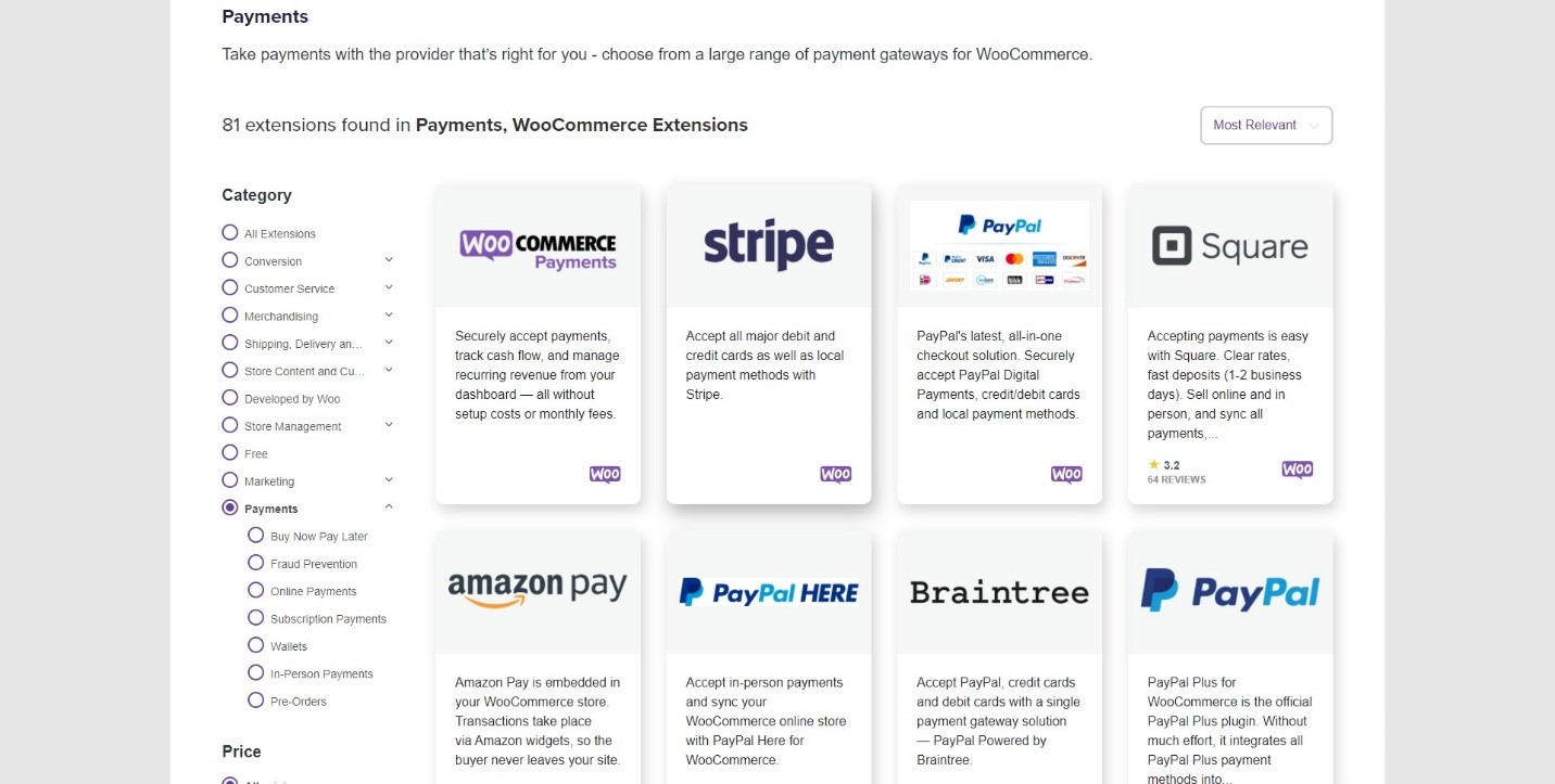 Screenshot of WordPress' Payment Gateways