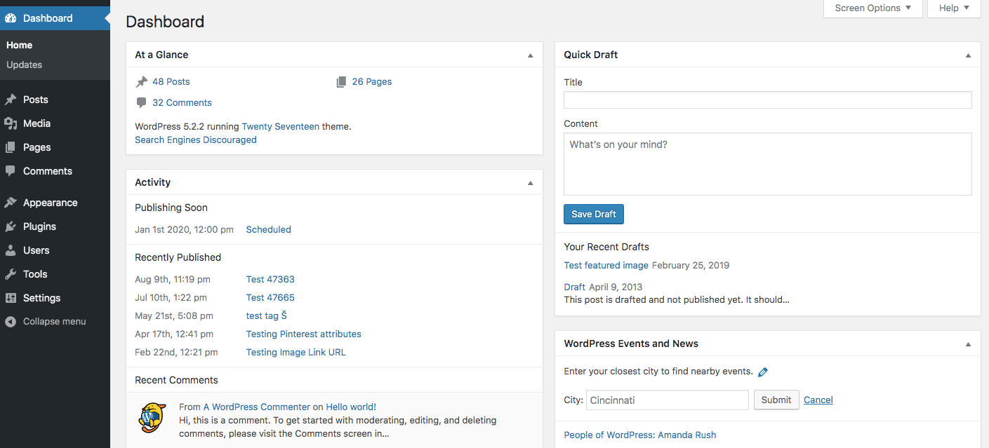 Screenshot of WordPress' interface