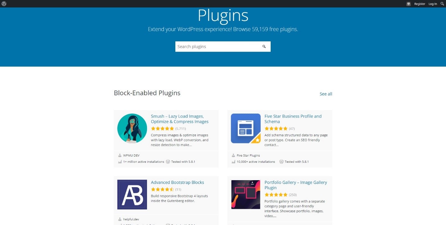 Screenshot of WordPress' plugins page