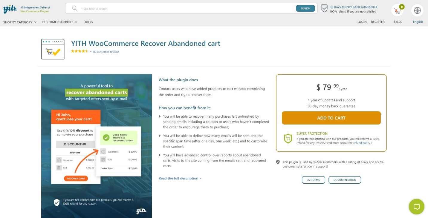 Screenshot showing YITH recovery website