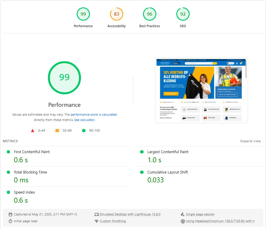 cool safety pagespeed scores
