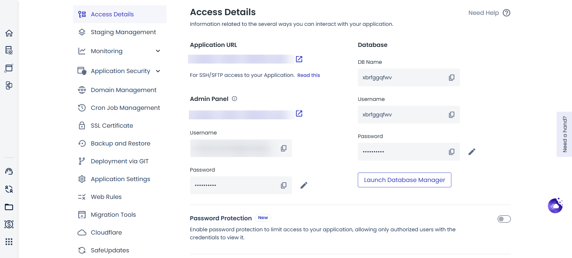 cloudways access details dashboard overview
