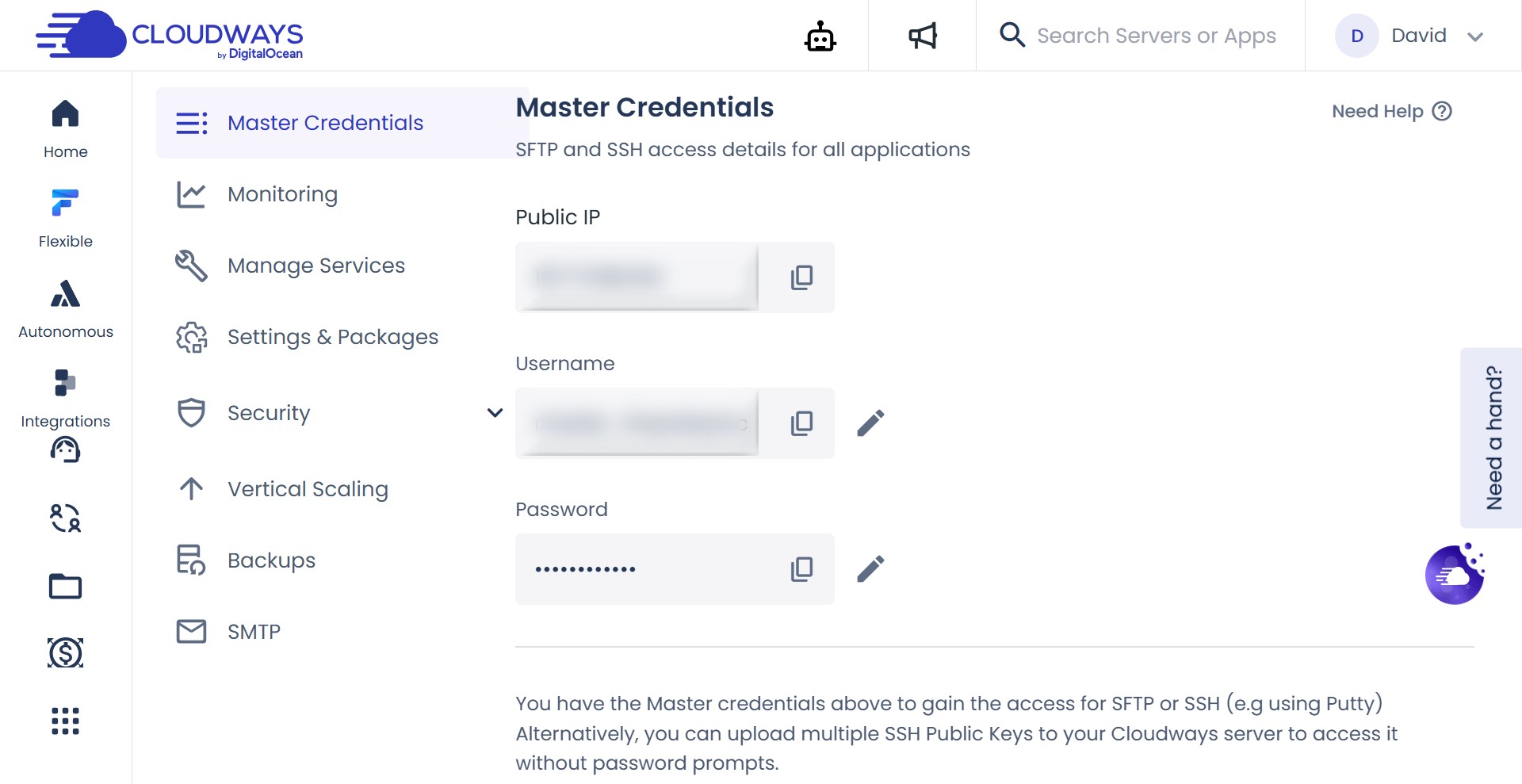cloudways server management dashboard