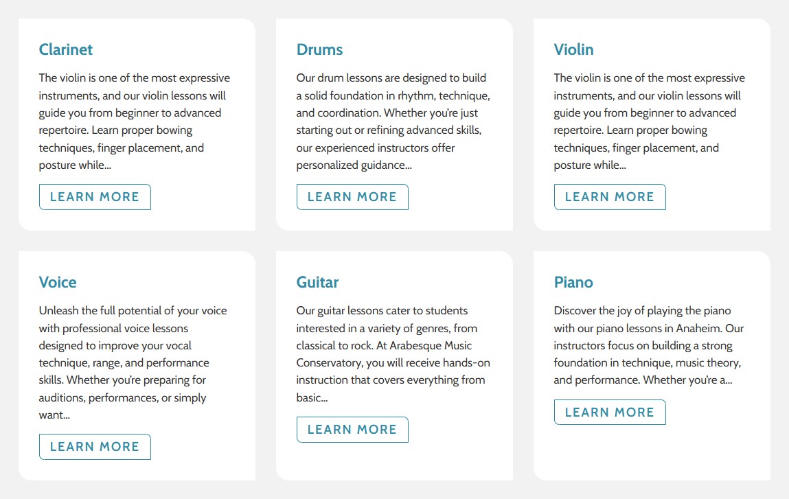 arabesque conservatory instrument lessons