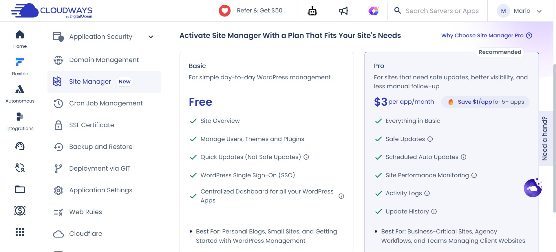 cloudways site manager pricing