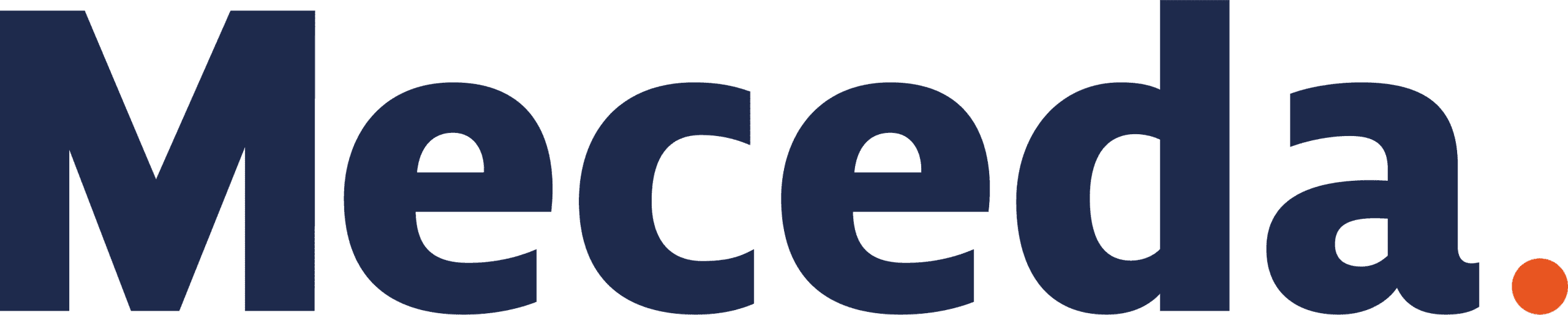 Logo: dark blue wordmark reading 'Meceda' with a small orange dot at the end.