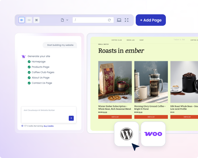 AI Website Builder — Build interface showing site generation