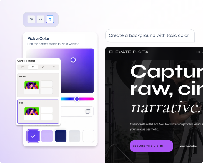 AI Website Builder — Design customization interface