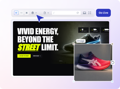 Make it yours and go live — editor with Go Live button